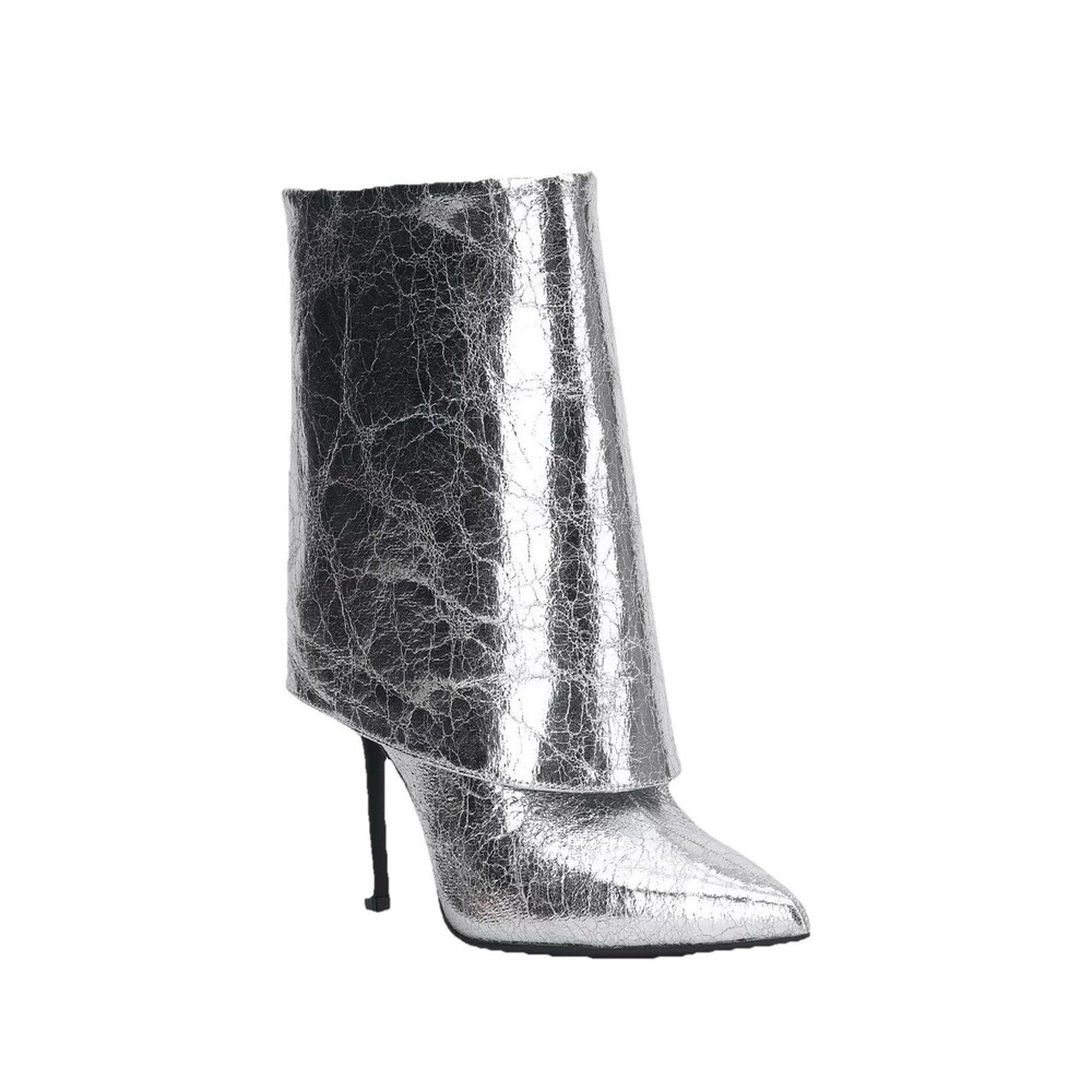 INC Sabeel Silver Metallic Foldover Cuff Booties Space Cowboy Stiletto size 7.5